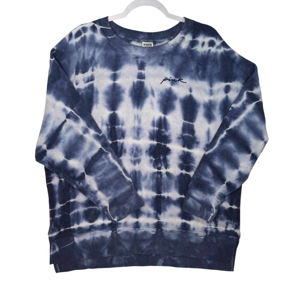 PINK Victoria's Secret Tie Dye Crewneck Sweatshirt Blue White Size Large